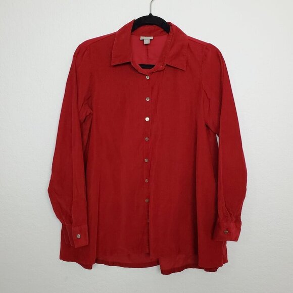 J. Jill Tops - J. Jill‎ Womens Button Front Shirt Size XS Corduroy Long Sleeve Red Tunic Length